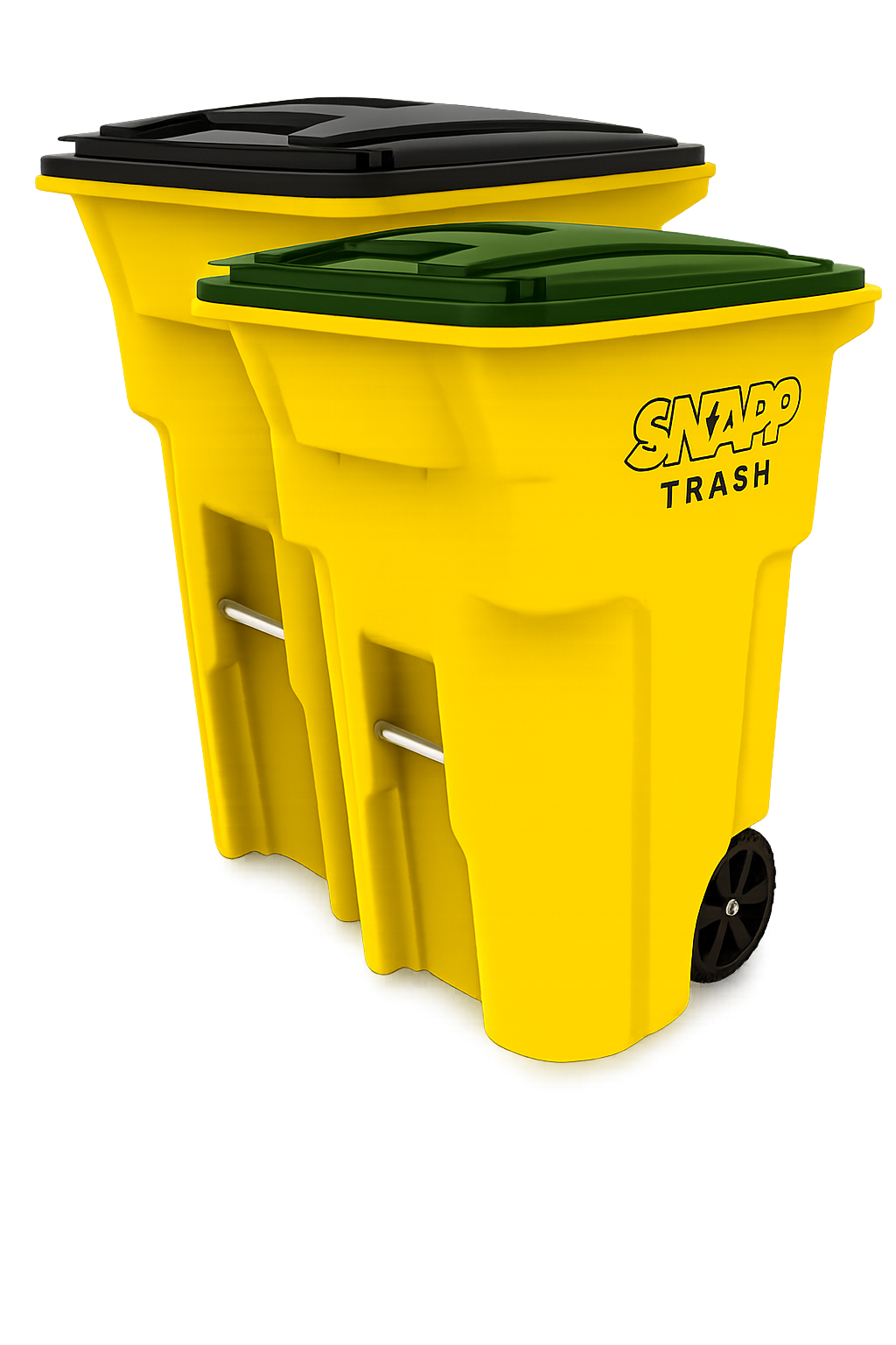 SnappTrash yellow and green 96-gallon toter bins